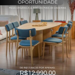 Mesa Orgânica 2,40 x 1,20 + 8 cadeiras